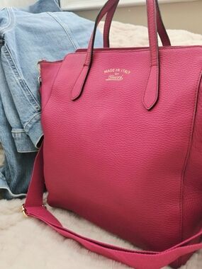 Authentic GUCCI Swing Satchel Crossbody Hobo Laptop‎ Tote Pink Bag